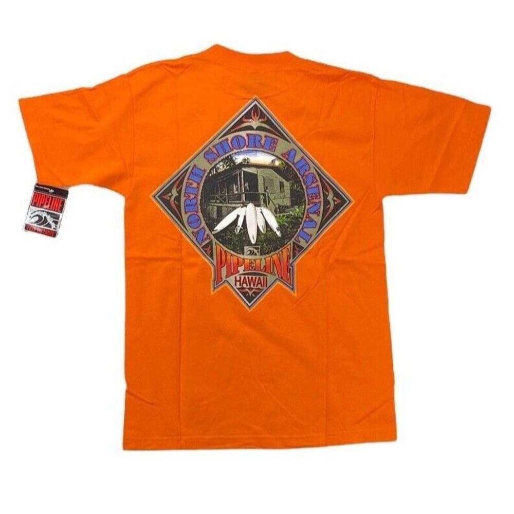 Pipeline Shirt Mens  Medium Logo Hawaii Surf 1990's Made IN USA Orange Vintage